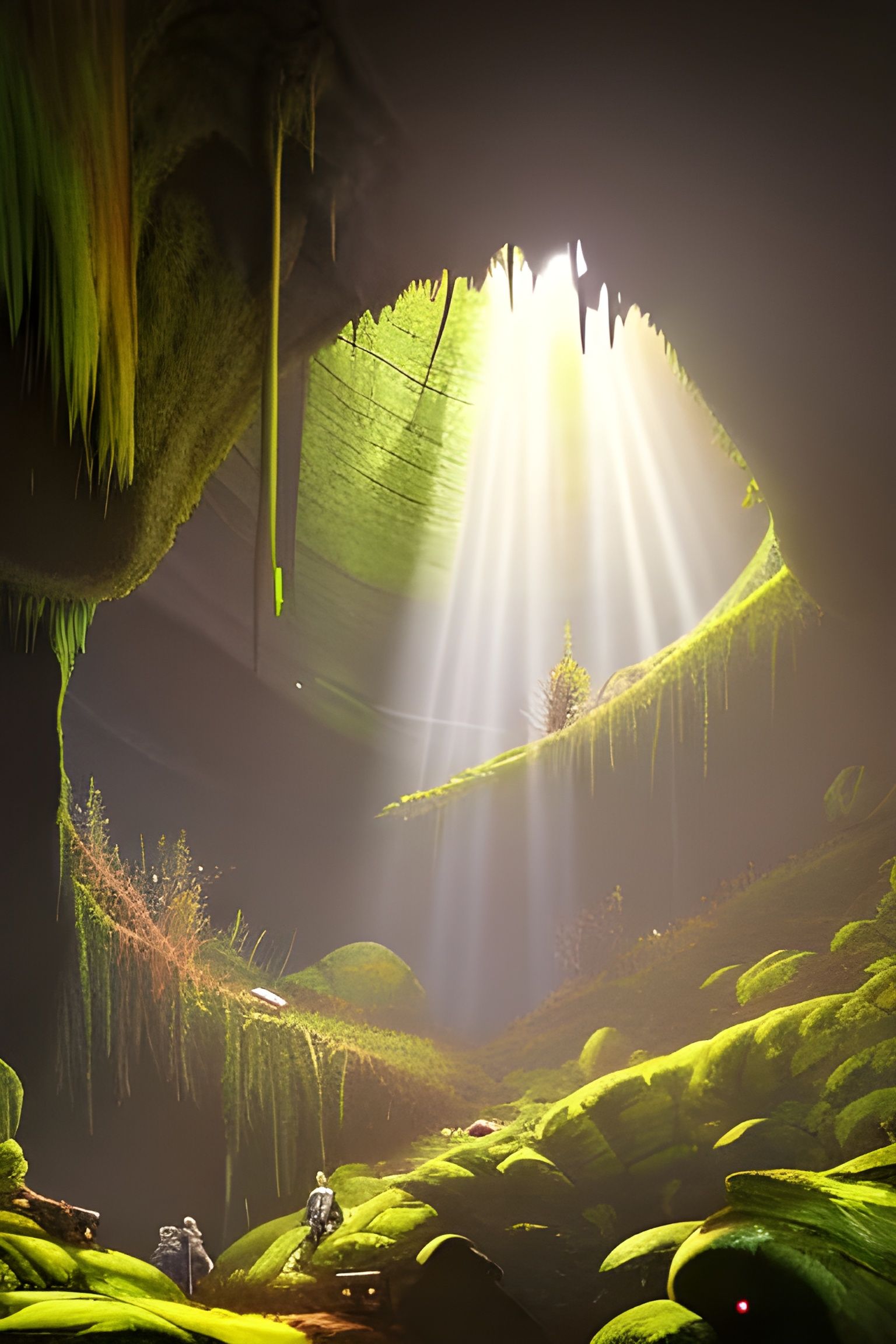 Overgrown Cave in Moonlight: A Dark Digital Painting