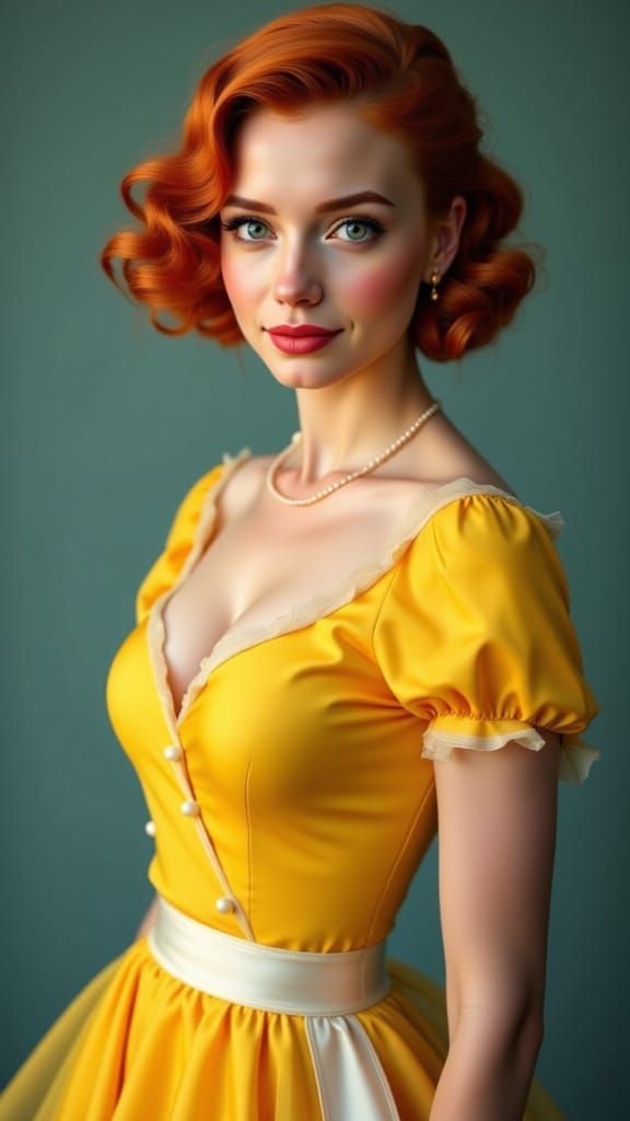 Elegant 1950s Style Jewish Woman in Yellow Dress
