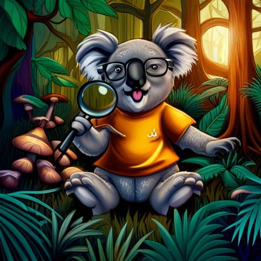 Koala Detective Investigates Mushrooms in Eucalyptus Forest