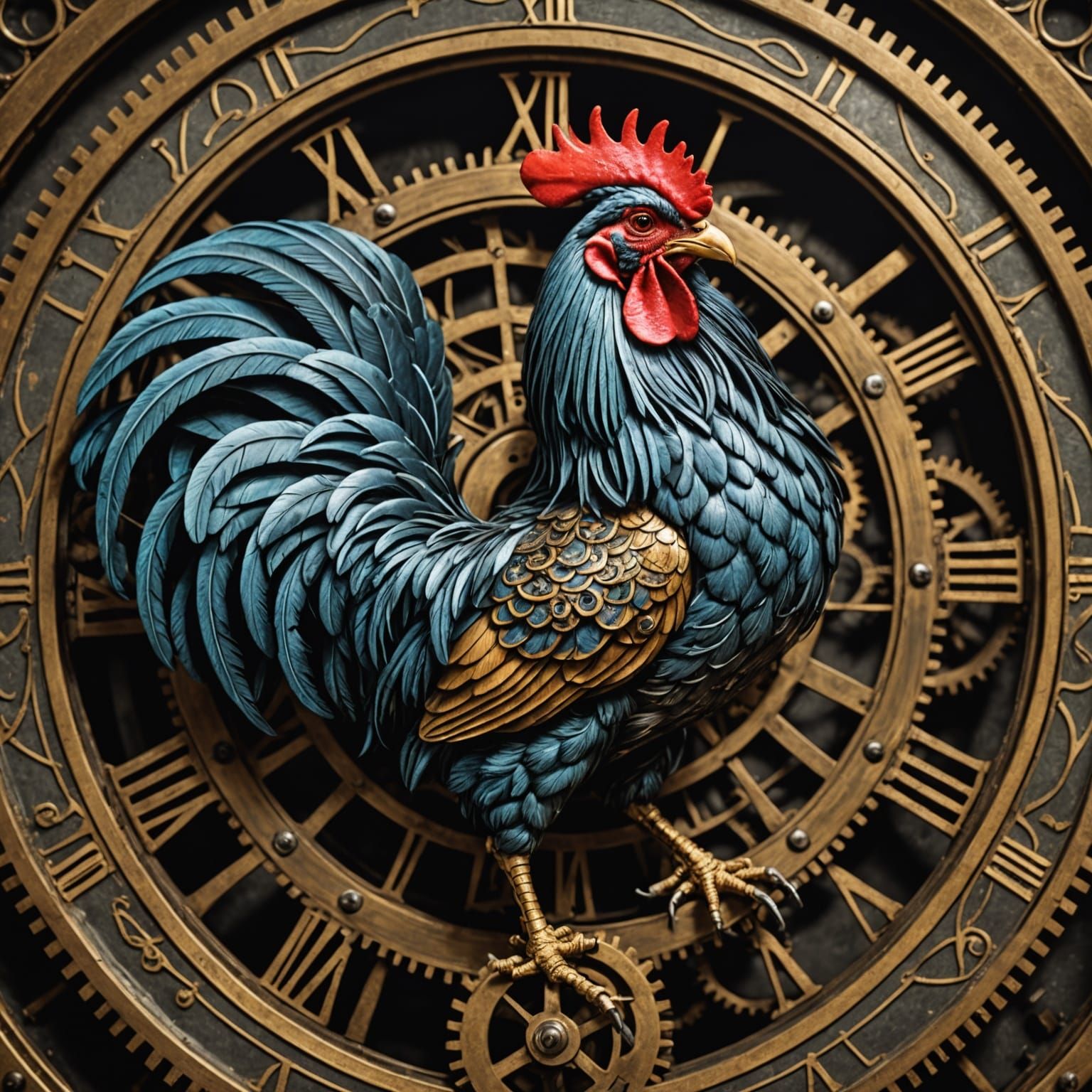 Hyperrealistic Clockwork Cockerel in HDR