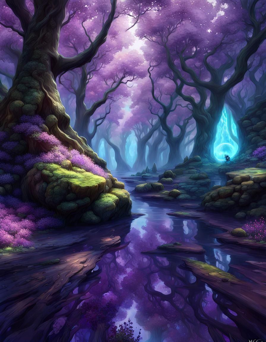 Ethereal Forest Cornucopia with Amethyst Crystals