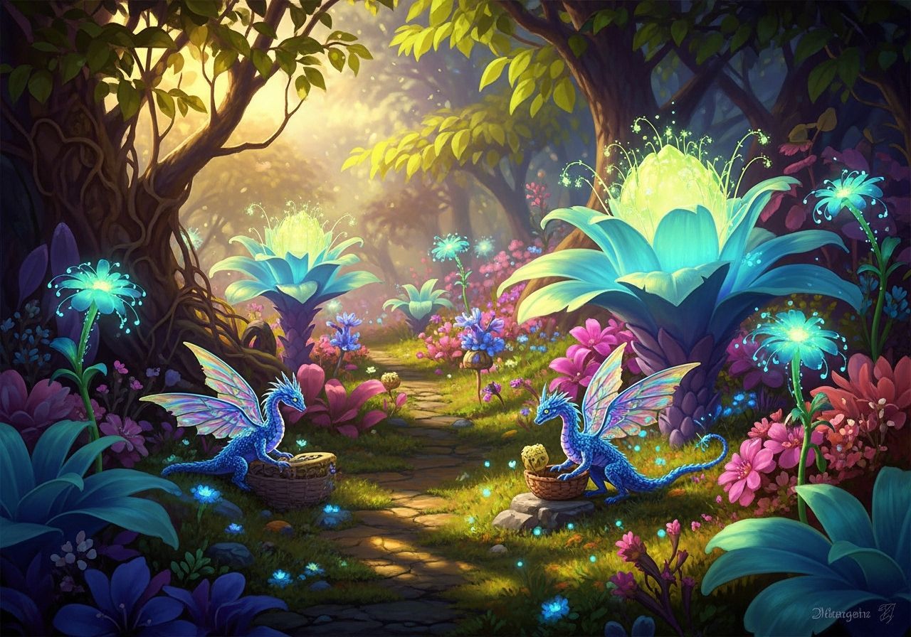 Magical Crystal Dragon Garden at Golden Hour