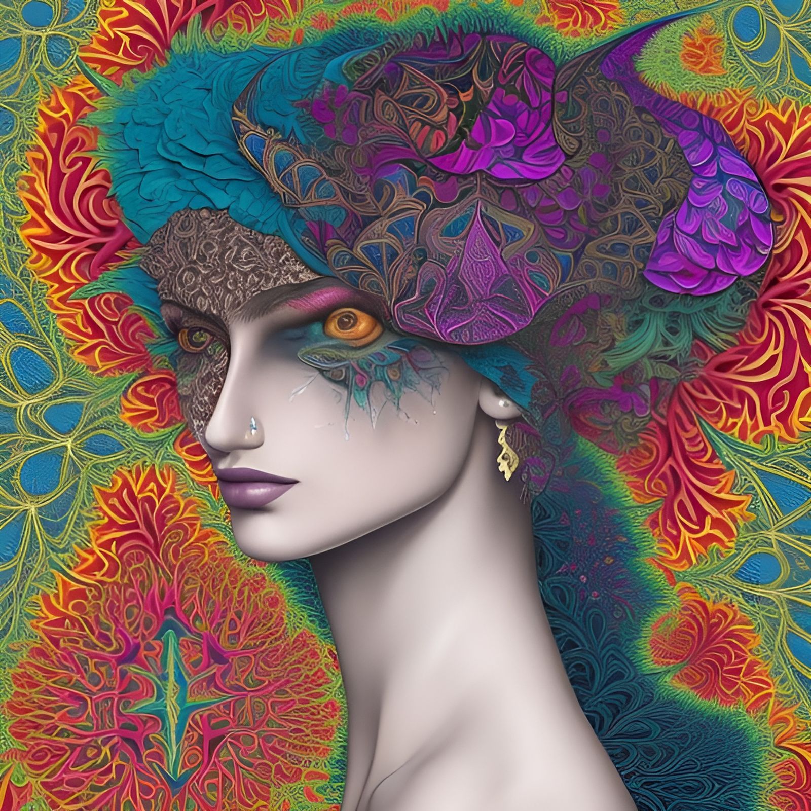 Surreal Fractal Portrait of Yemeni Woman in Mixed Media