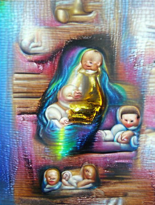 Iridescent Oil Painting of Baby Jesus