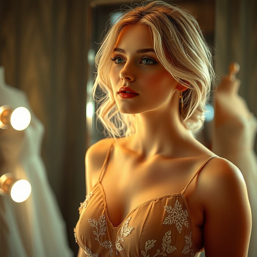 Elegant Blonde Woman in Boudoir Style