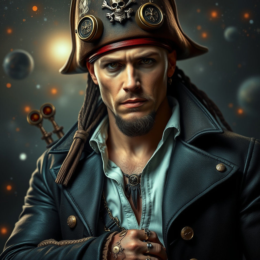 Steampunk Space Pirate with Sharp Eyeliner