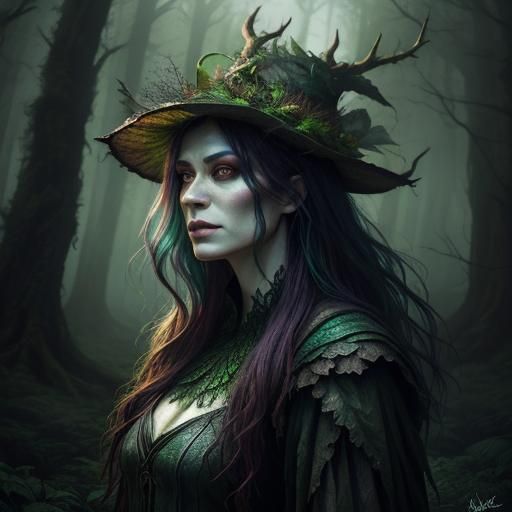 Mystical Forest Witch in Hyperrealistic Style