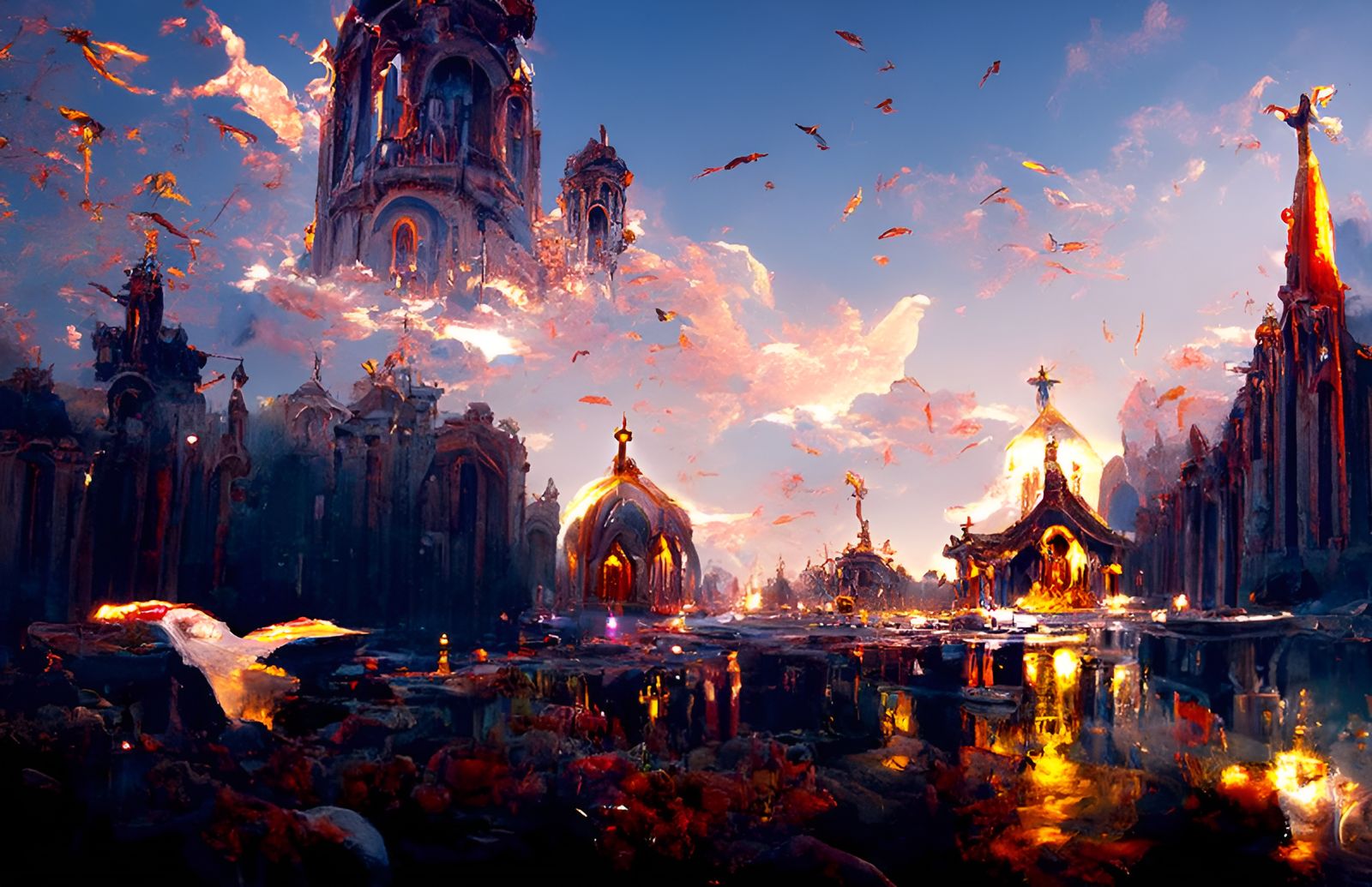 Cathedral Dripping Gold: Elaborate Digital Painting