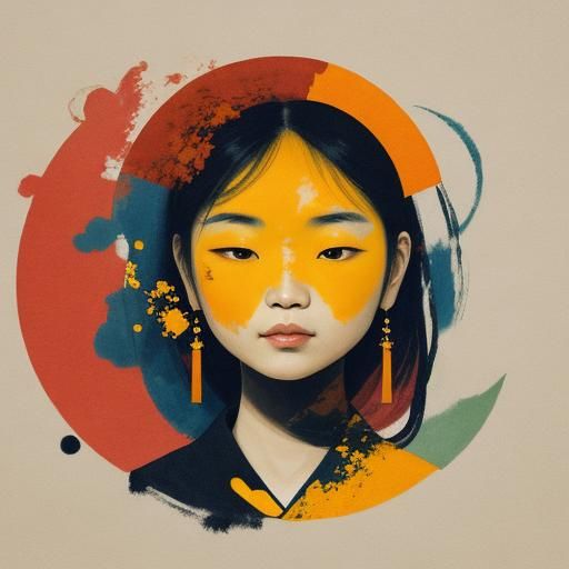 Abstract Portrait: Asian Woman with Apricot Face