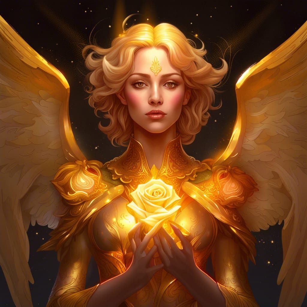 Golden Angel Offering Rose: Artstation Portrait