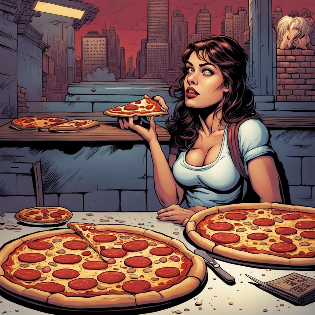 Pizza Woman in Comic Book Art Style