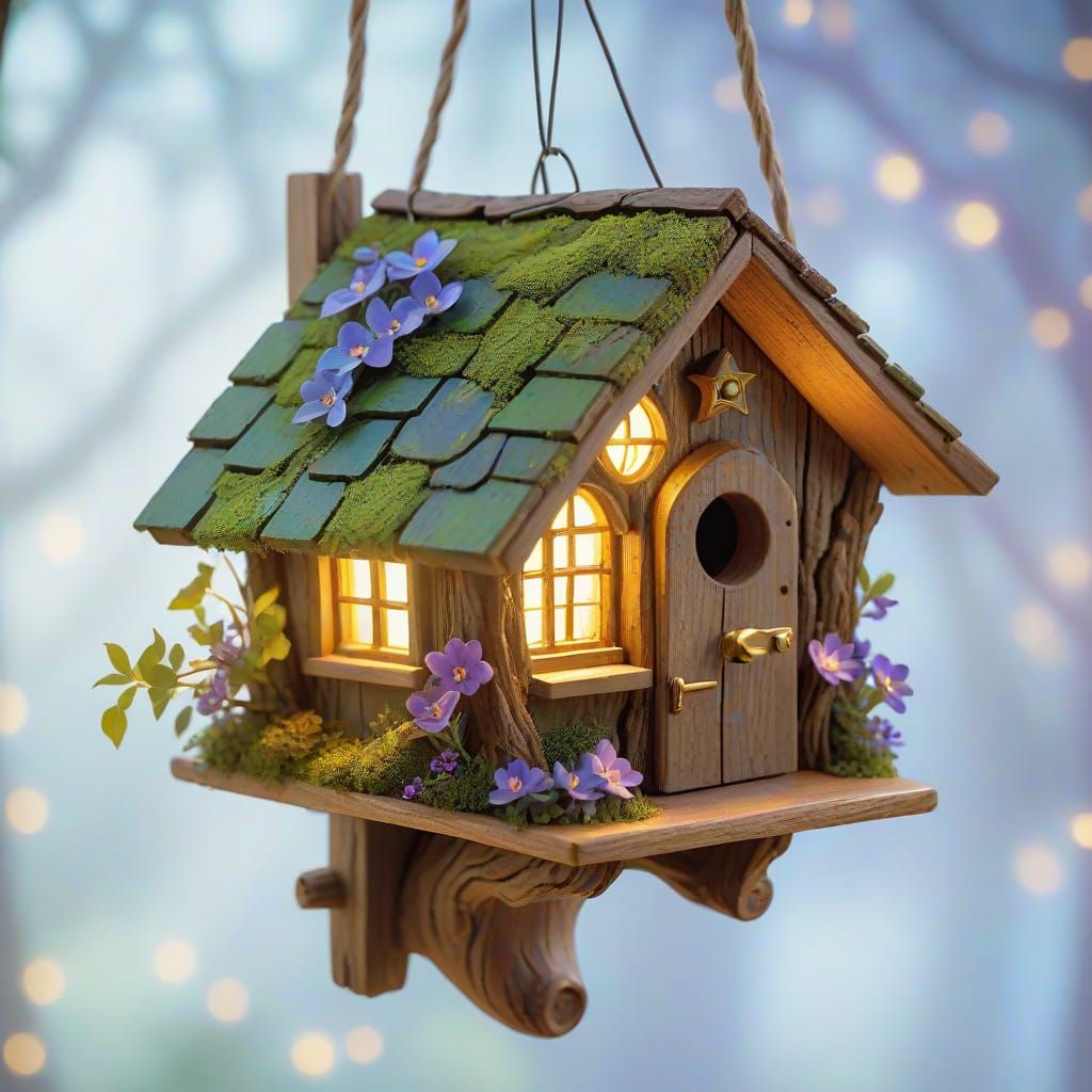 Magical Treehouse Birdhouse in Ancient Oak, Hyperrealistic S...