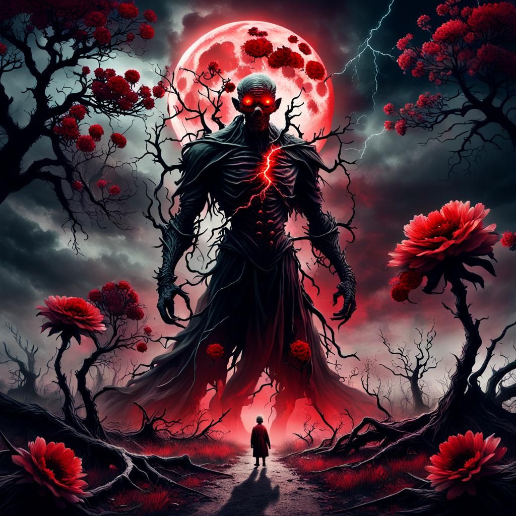 Eerie Encounter: Pupil and Grotesque Figure