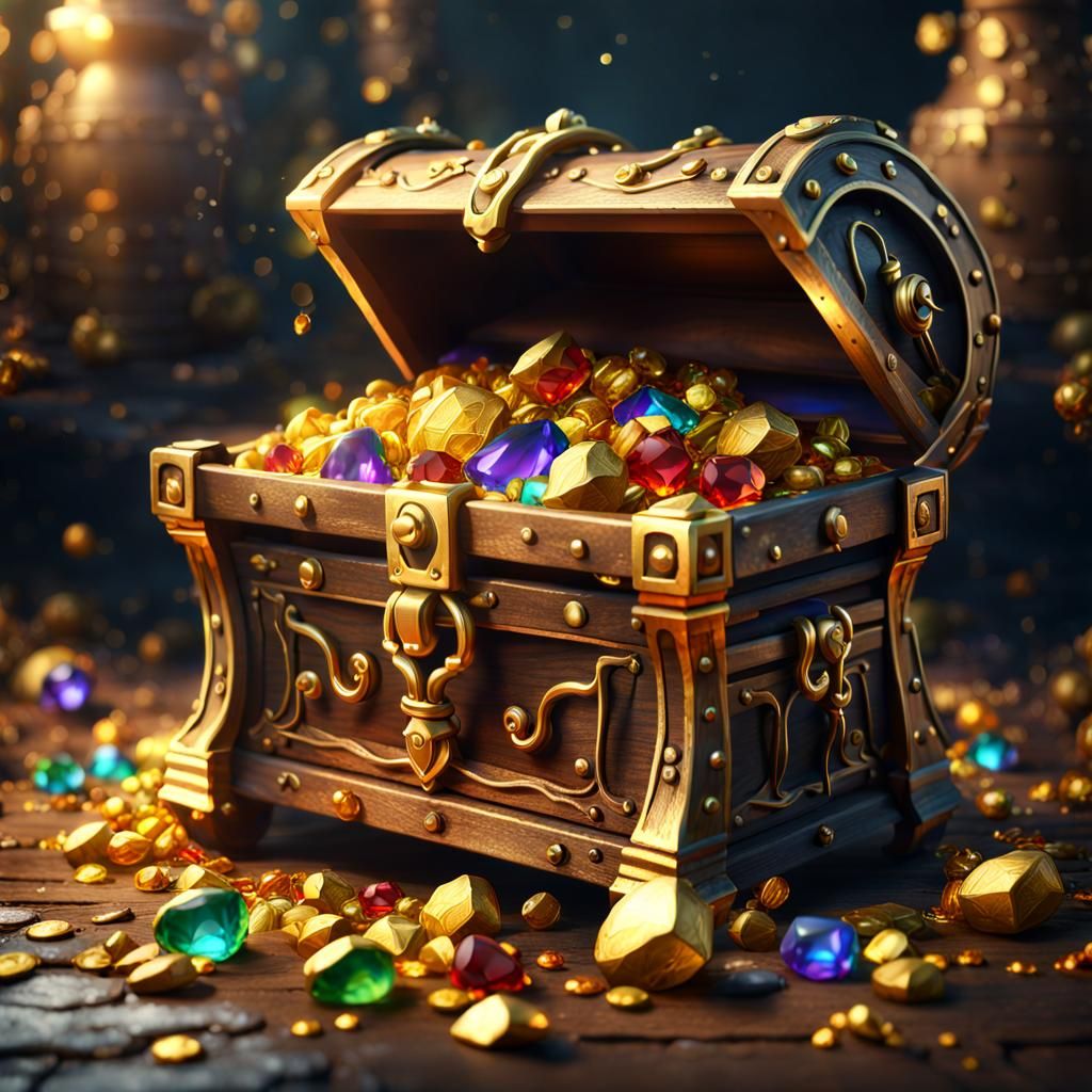 Treasure Chest Overflowing with Gold Jewels