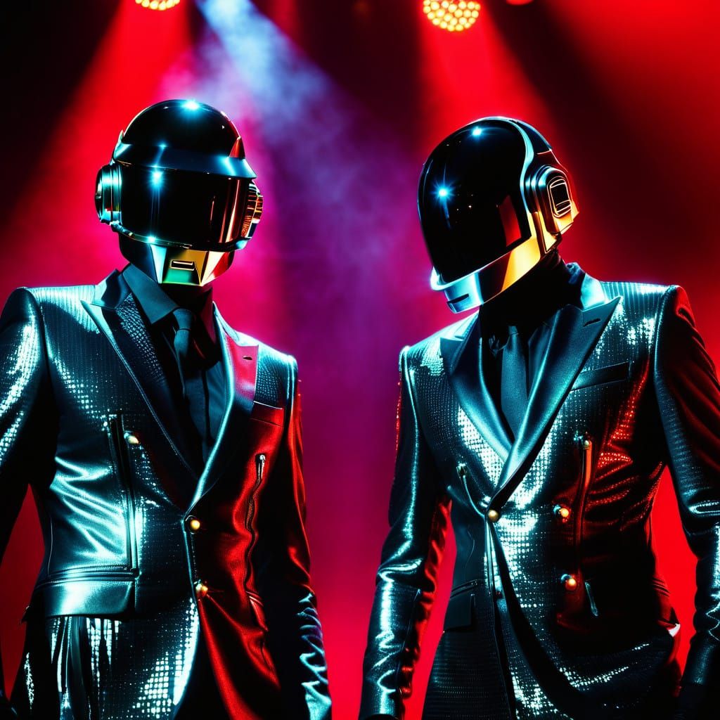 Daft Punk Live in Hyperrealistic Red Splendor