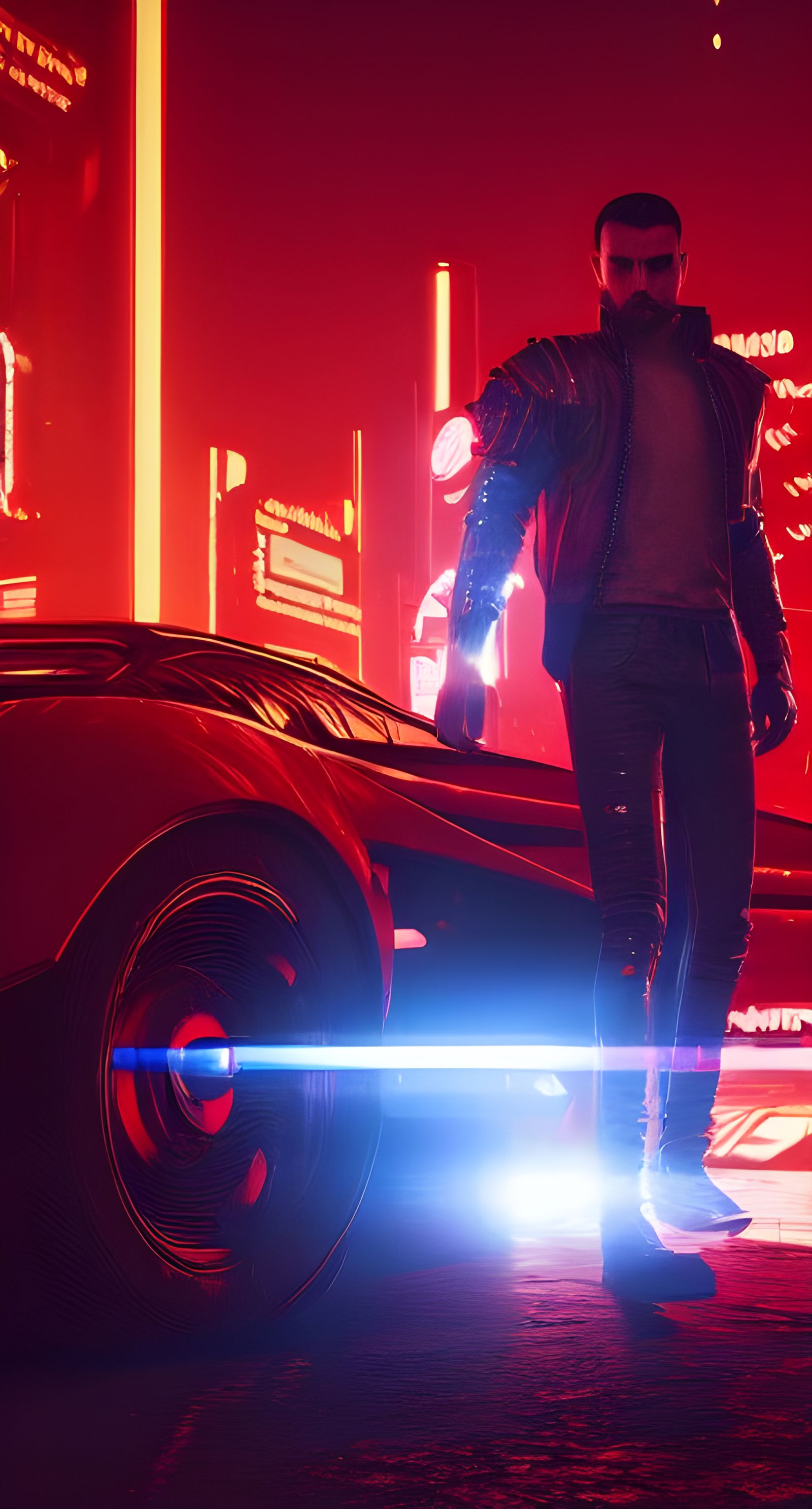 Man in Red Armor Cyberpunk Style