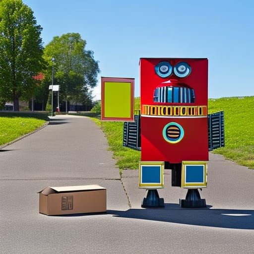 Steampunk Robot Clown Advertisement in the Park