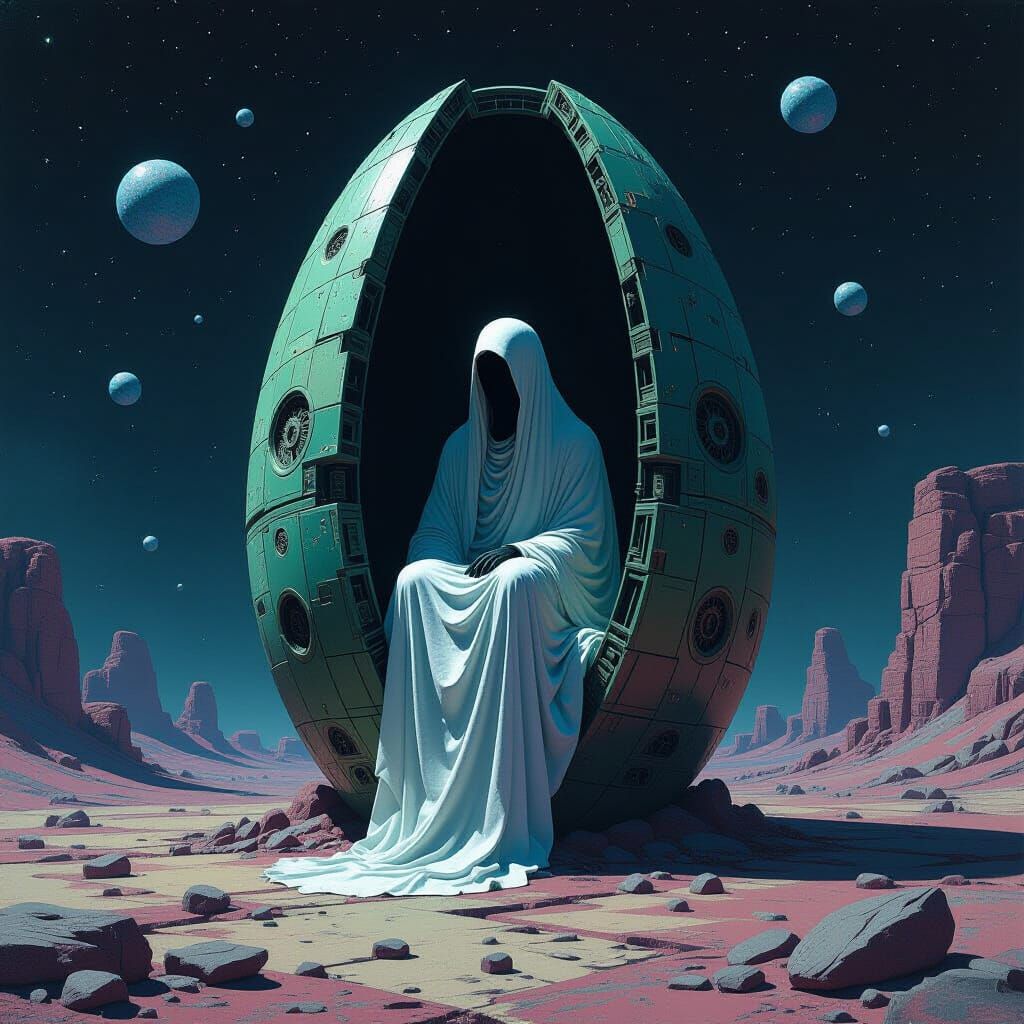 Cosmic Deity in Biomechanic Vessel, Art Deco Style