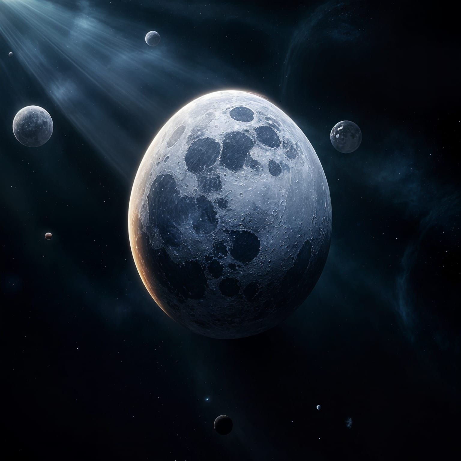 Egg-Shaped Moon Glows in Hyperealistic Deep Space