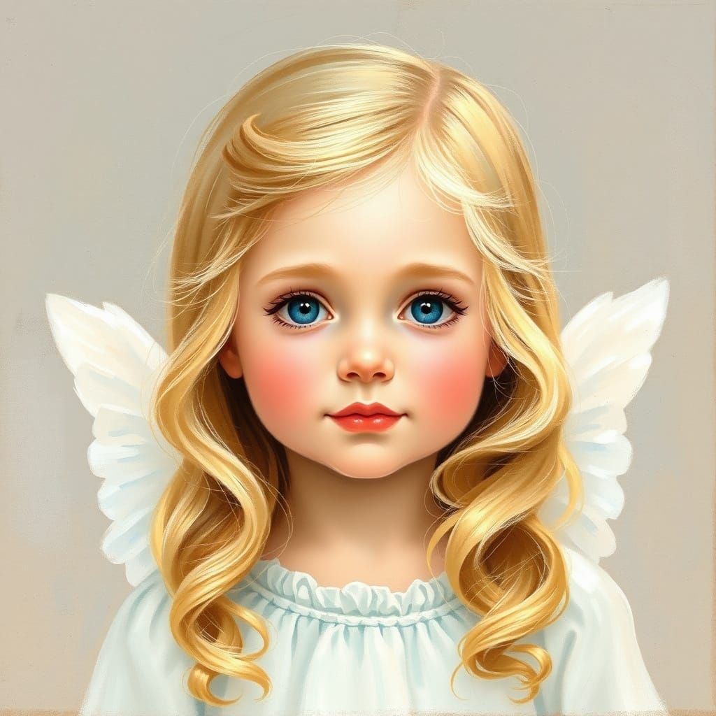 Angel-Faced Young Girl with Softly Curled Blonde Hair