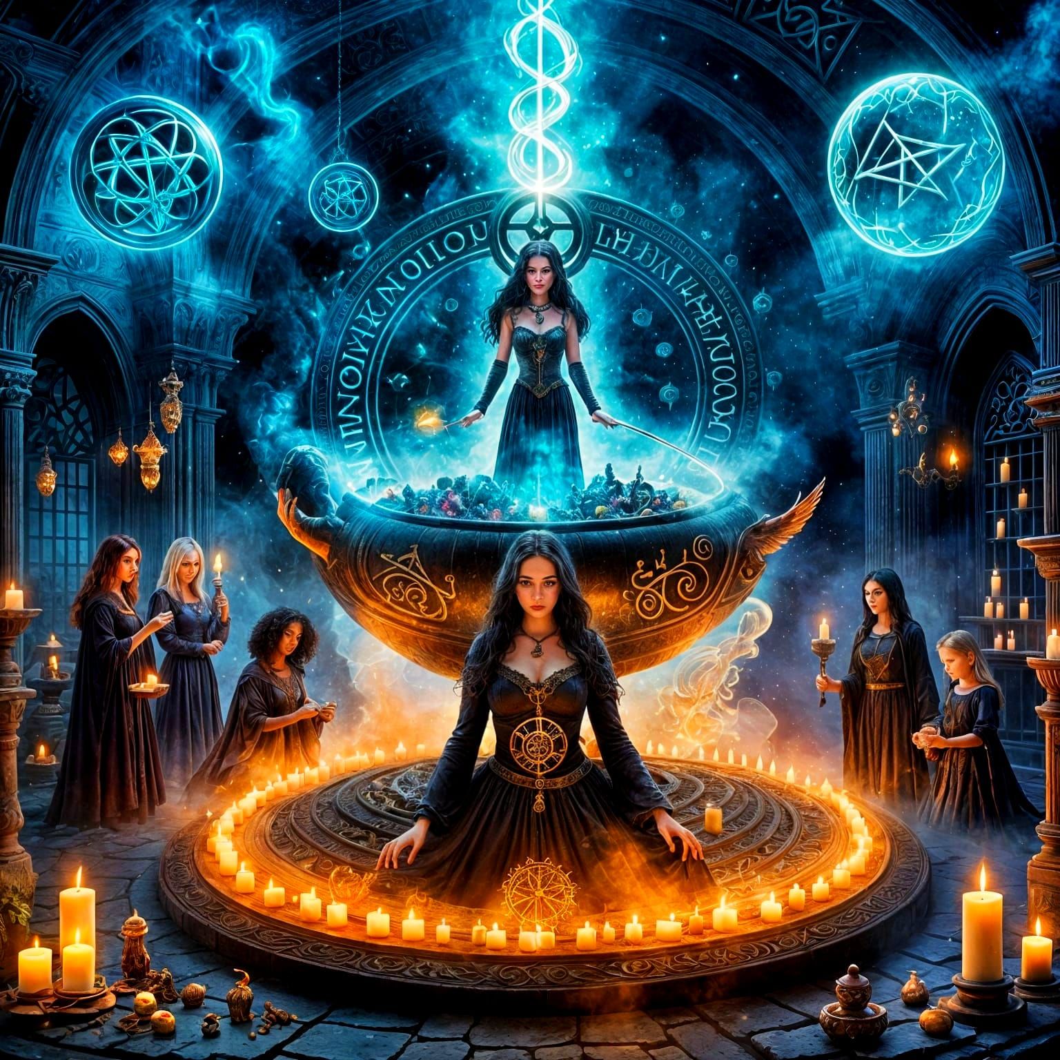 Magical Coven Brewing Potion of Eternal Life