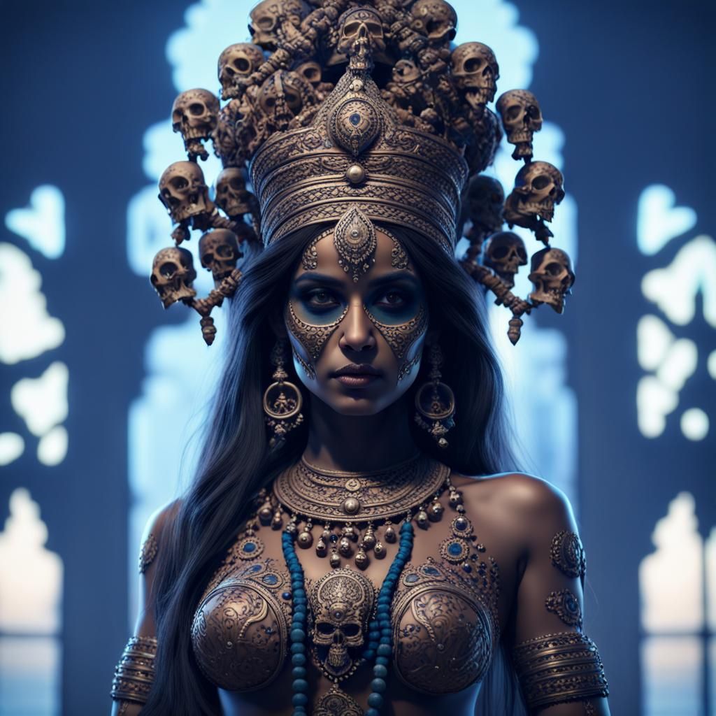 Hindu Goddess Surrounded by Skulls in High Resolution
