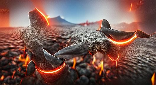 Lava Hammerhead Shark Erupting from Volcano