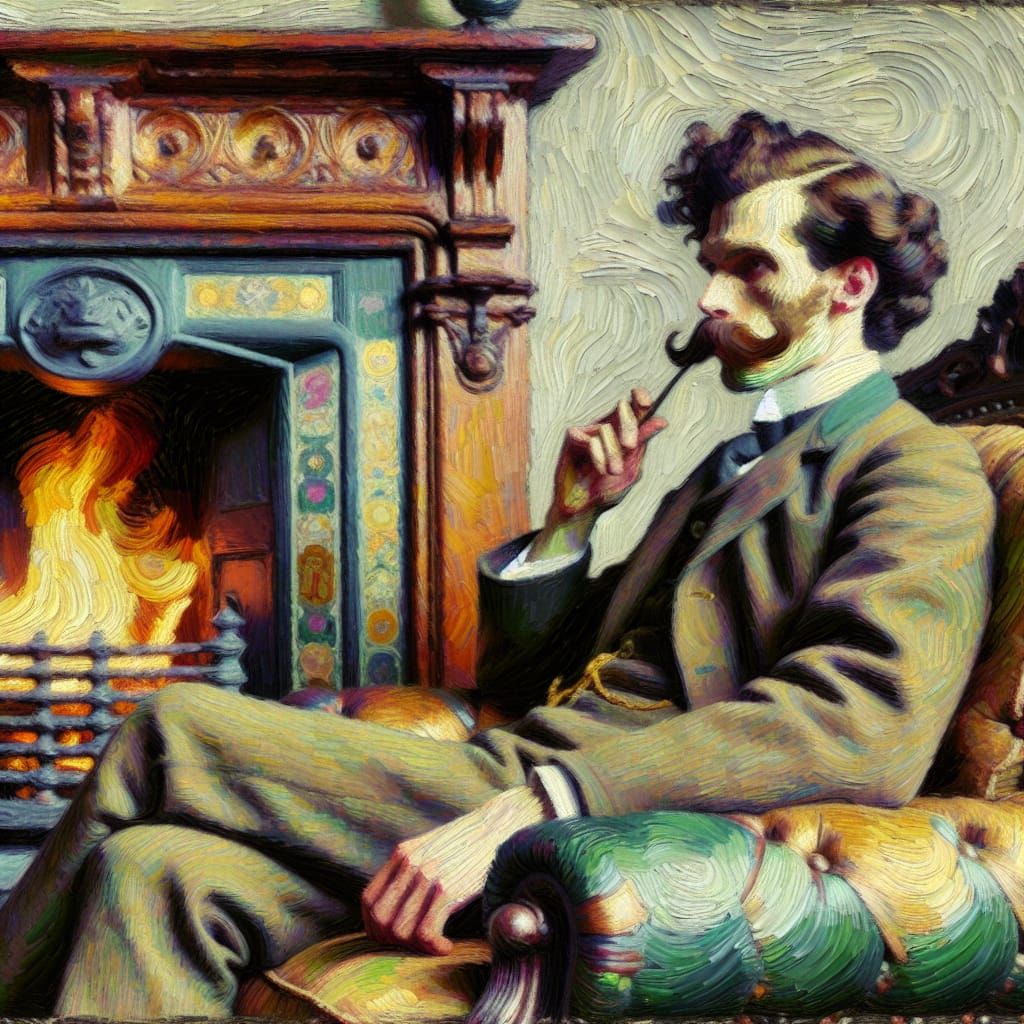 Neo-Expressionist Oil Painting of a Dapper Gentleman Seated...