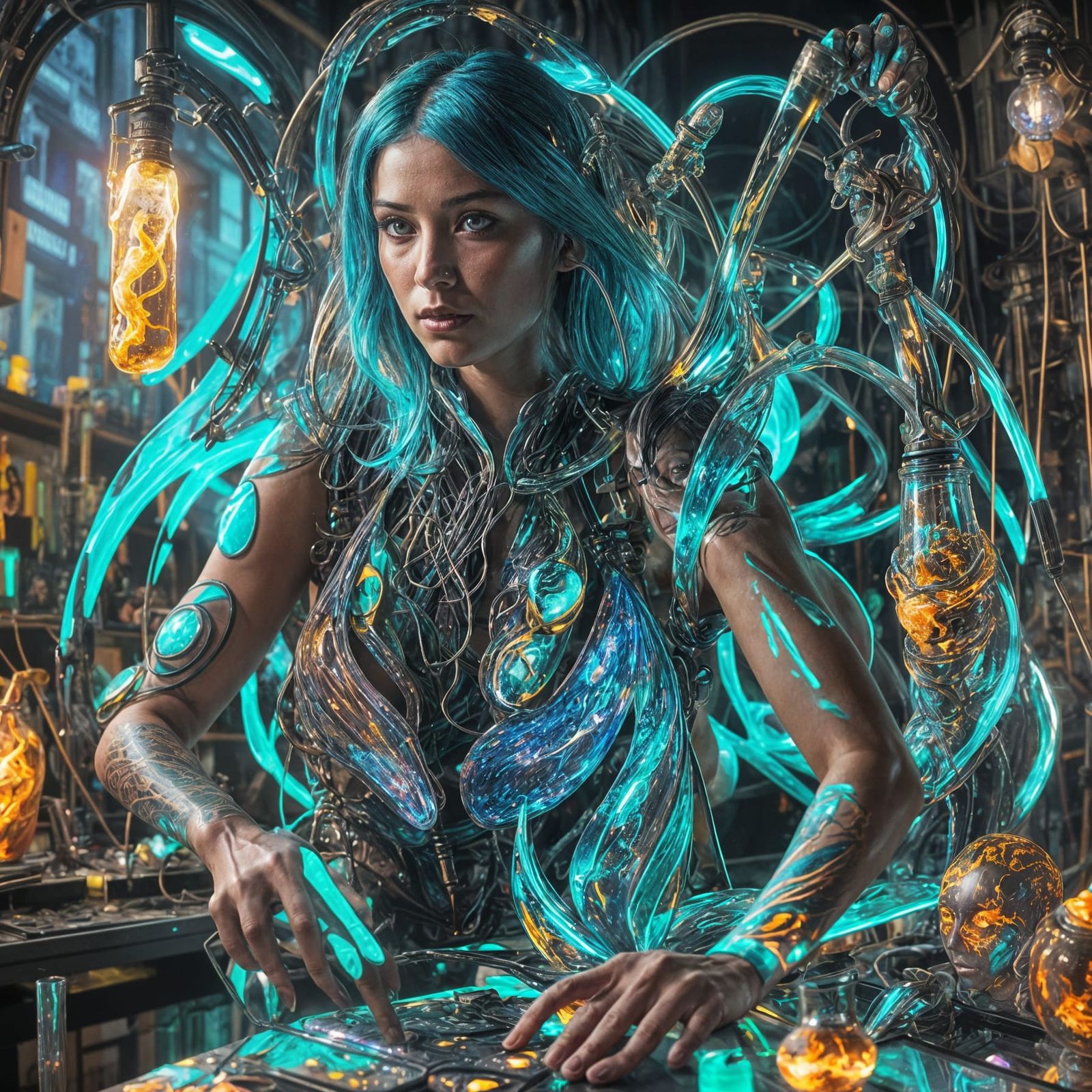 Cyberpunk Glassblower Shapes Molten Glass Sculpture