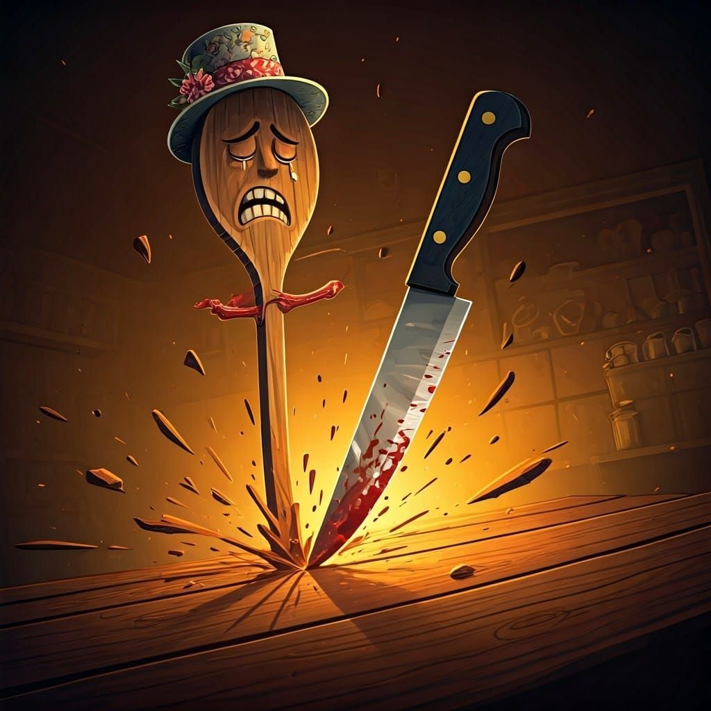 Indignant Spoon Witnessing Knife Attack, Miyazaki-Burton Sty...