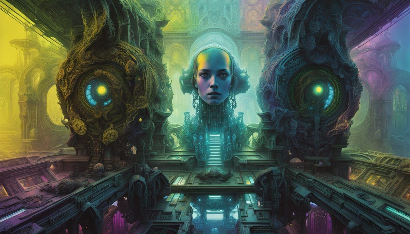 Cybernetic Woman in Ethereal Steampunk Style