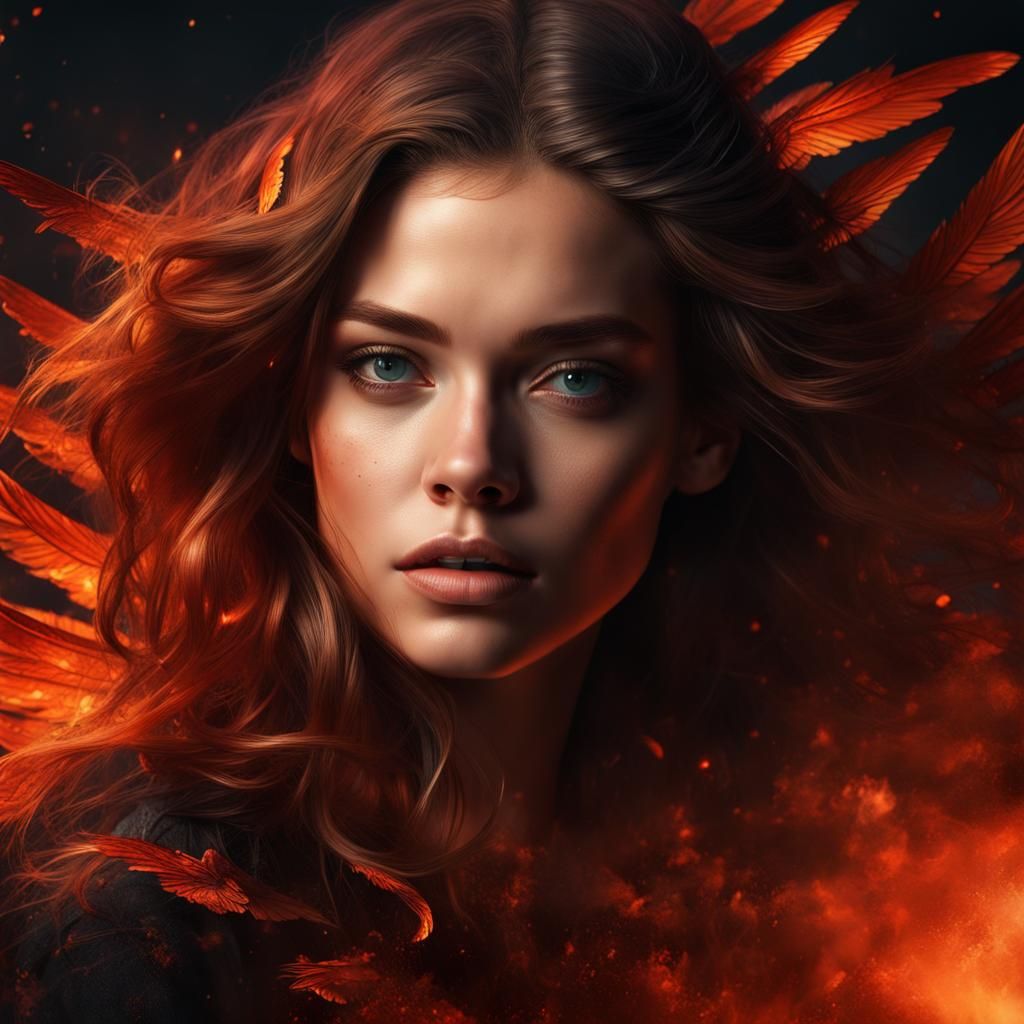 Phoenix Woman with Bioluminescent Wings in Dramatic Lighting