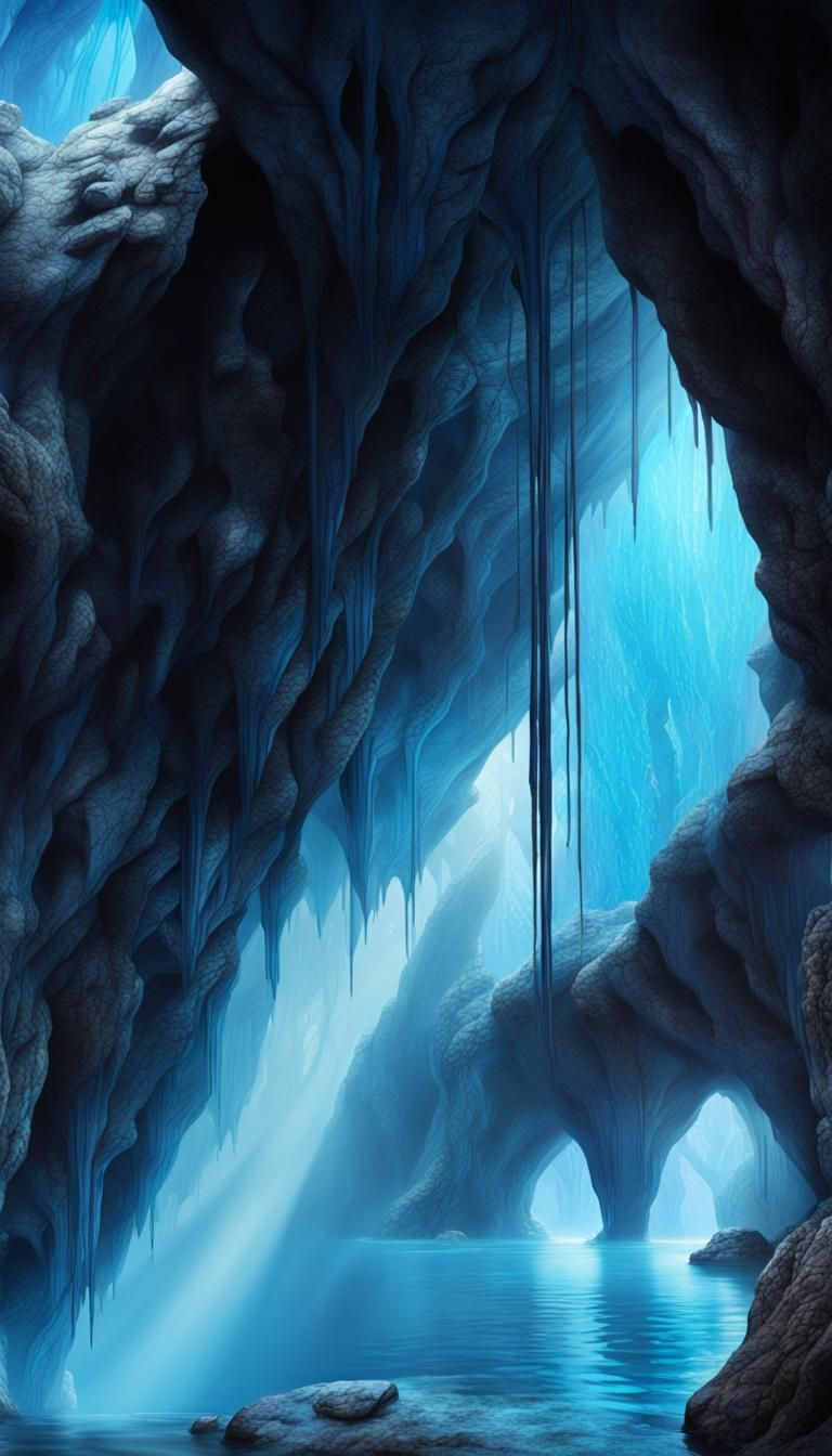 Epic Cave with Blue Crystals: Digital Matte Painting