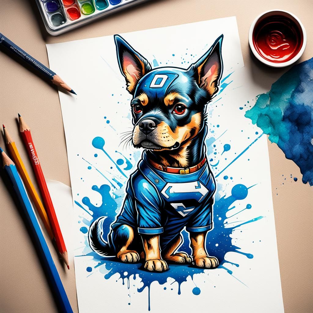 Cyberpunk Comic Style Dog Illustration
