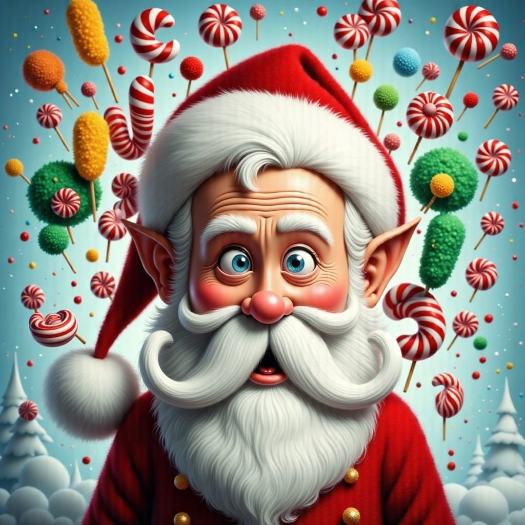 Whimsical Santa Claus with Candy Beard