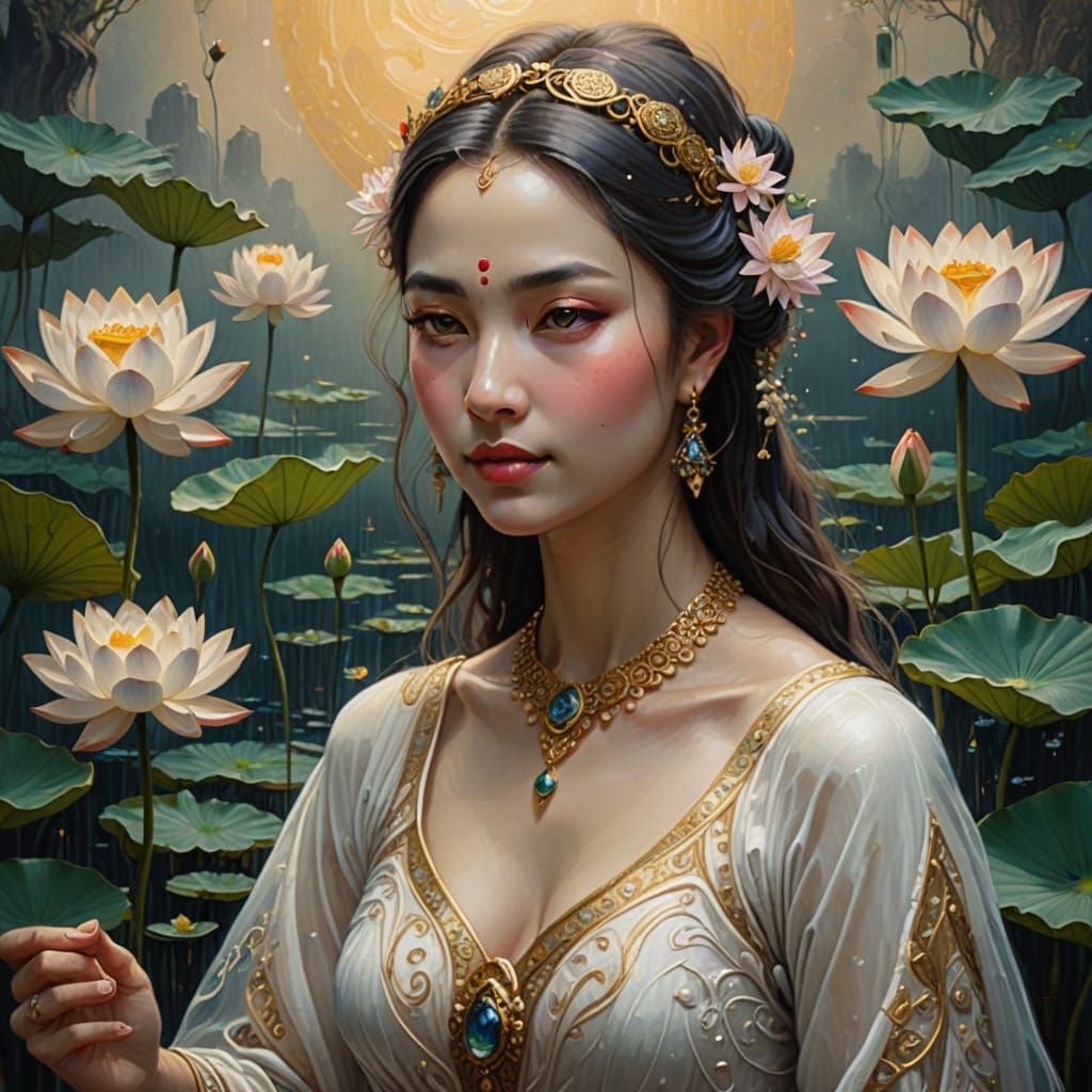 Ethereal Apsara in Golden Lotus Glow