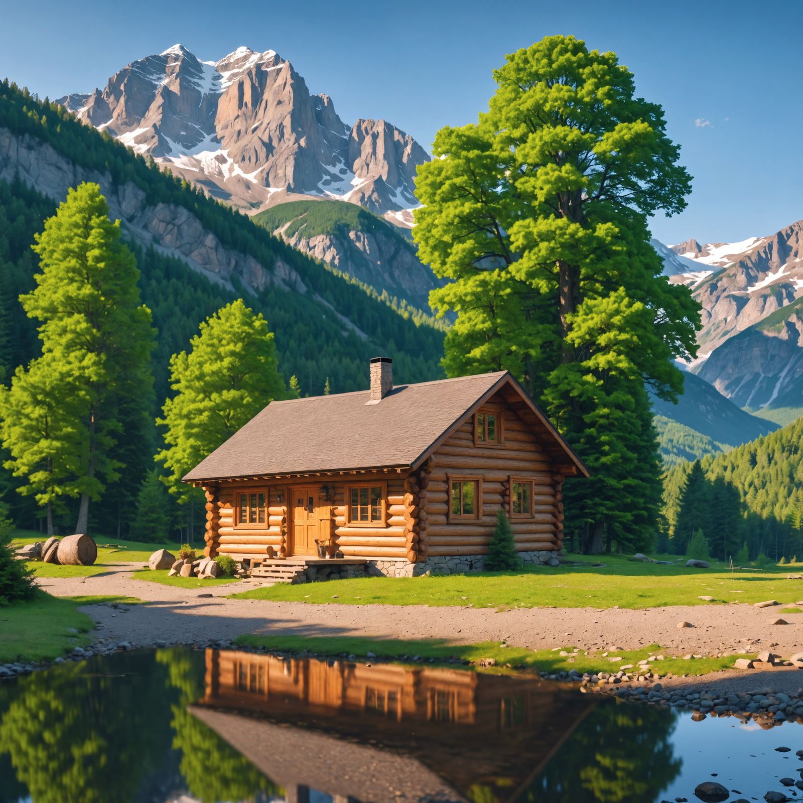 Hyperrealistic Log Cabin in Woods: Cinematic HDR