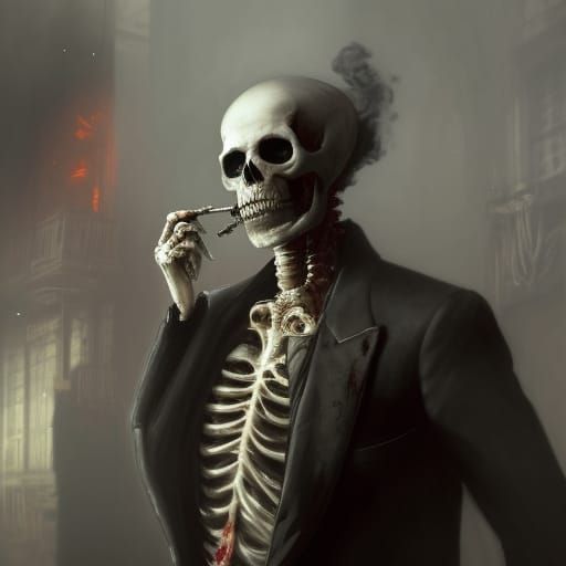 Skeleton in Tuxedo with Cigar, Dark Fantasy Portrait