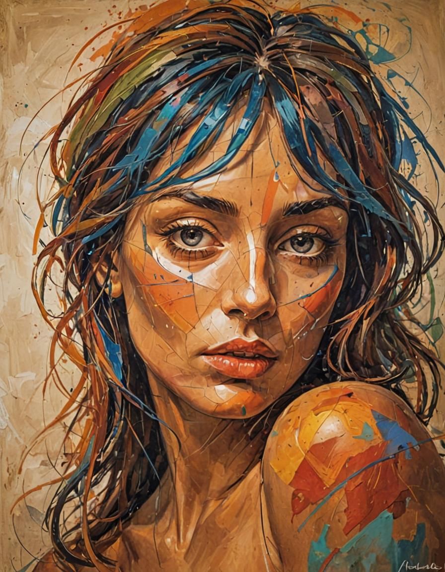 Abstract Portrait in Flowing Picasso Style