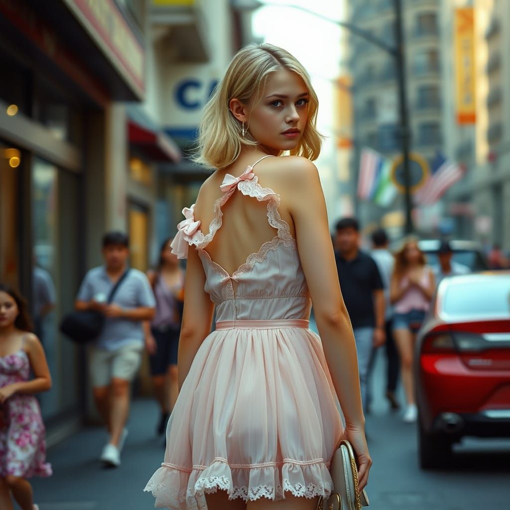 Elegantly Attired Young Man Nervously Walks Down City Street