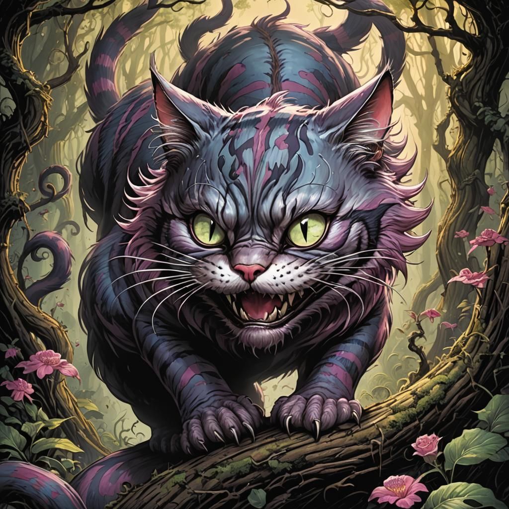 Cheshire Cat in Comic Book Art Style