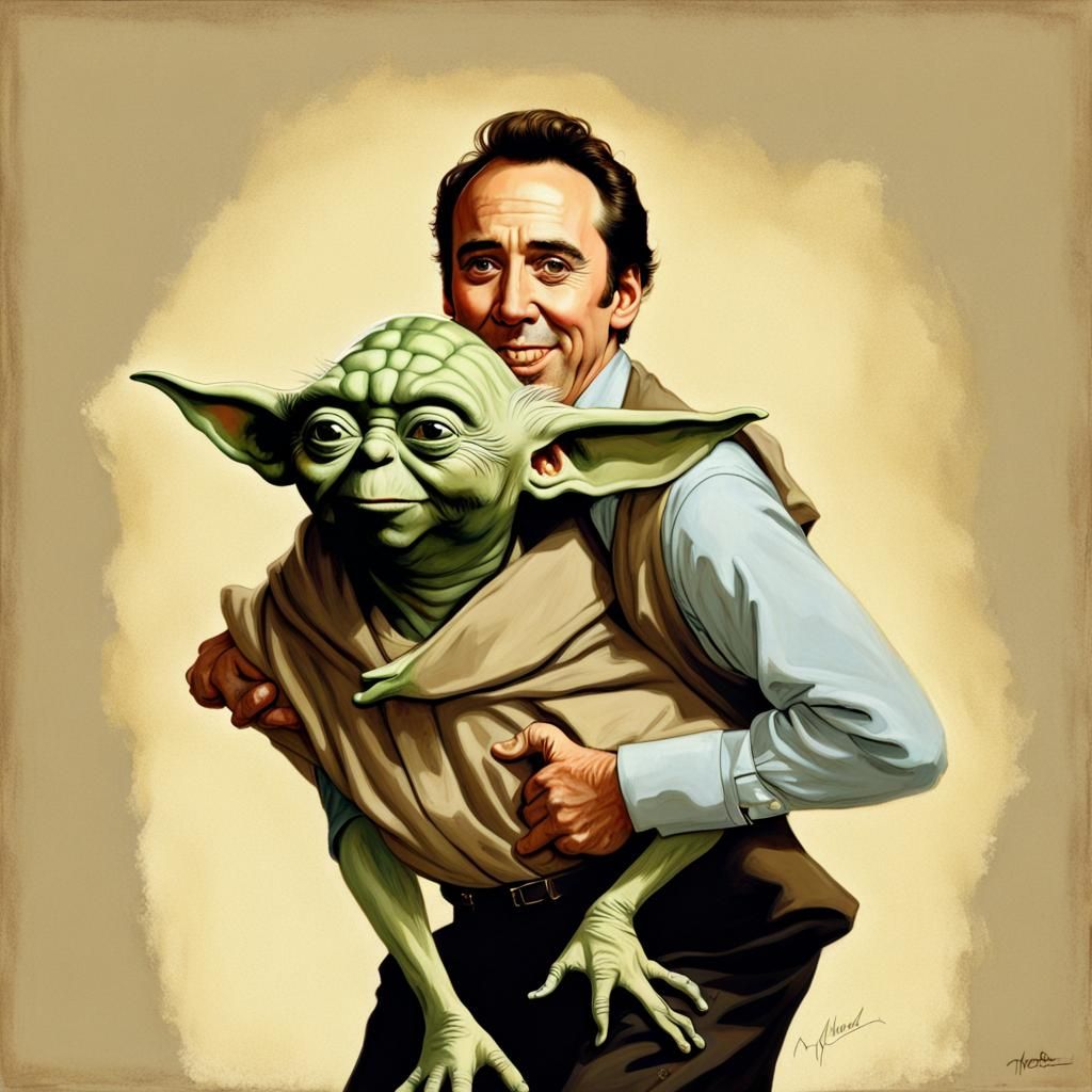 Man Gives Yoda Piggyback Ride in Rockwell Style