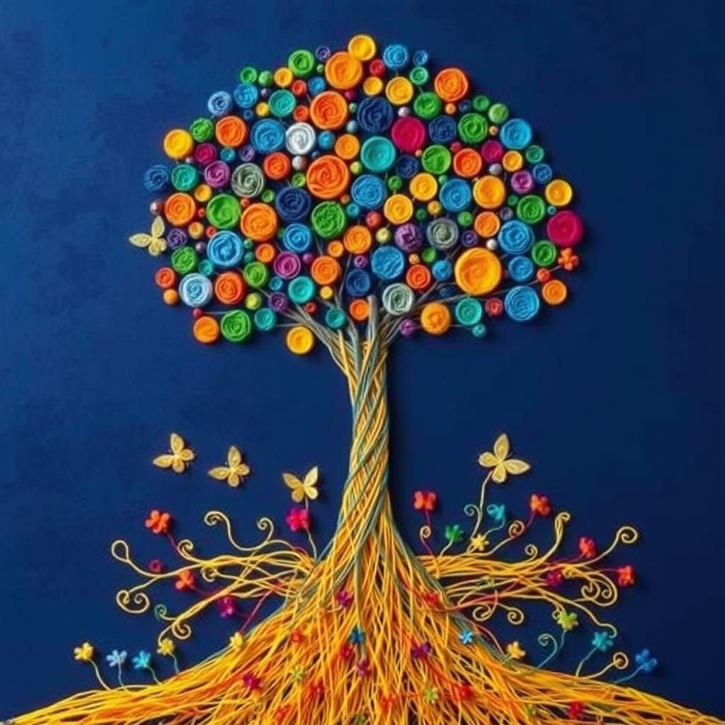 Colorful String Tree: A Whimsical Digital Art Piece