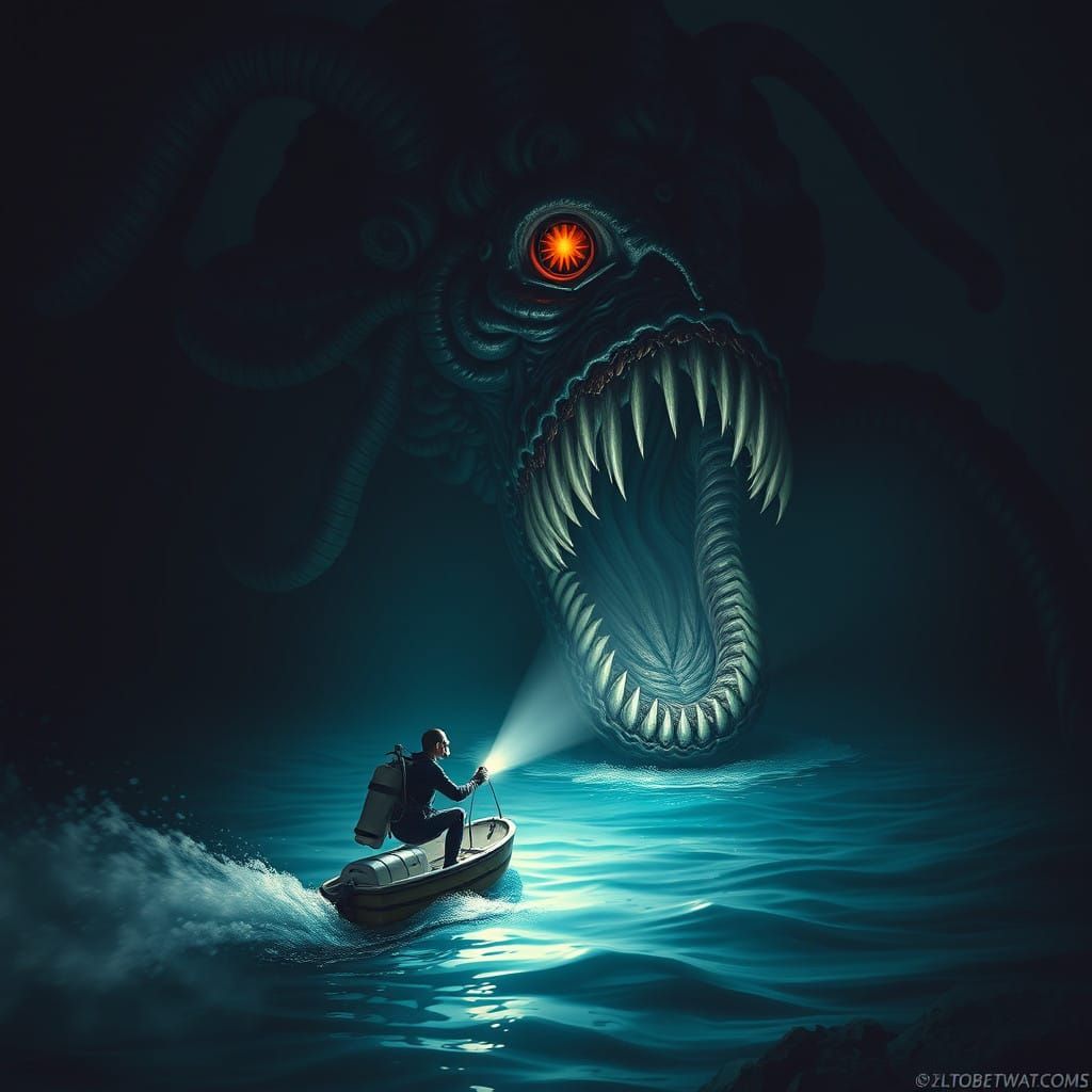 Cyberpunk Eldritch Horror Sea Monster Rises from the Depths