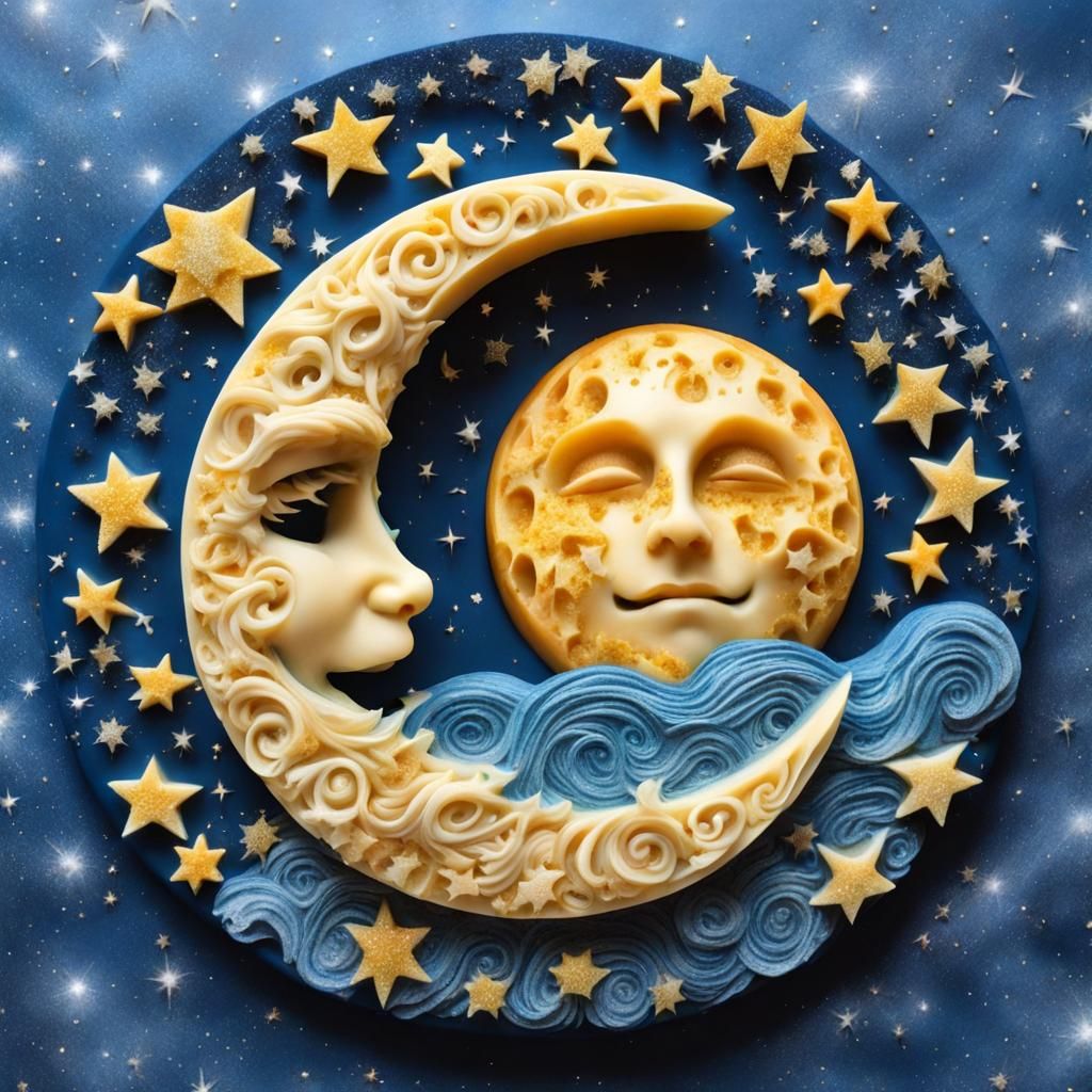 Cheese Moon in Starry Glitter Ocean
