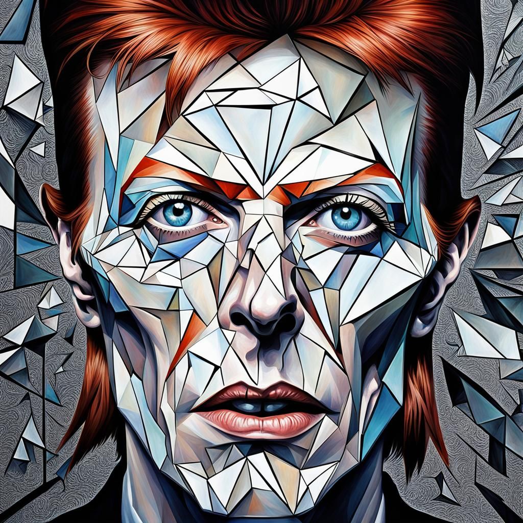 Surreal Cubism David Bowie ,Anisocoria eyes left pupil at fu...
