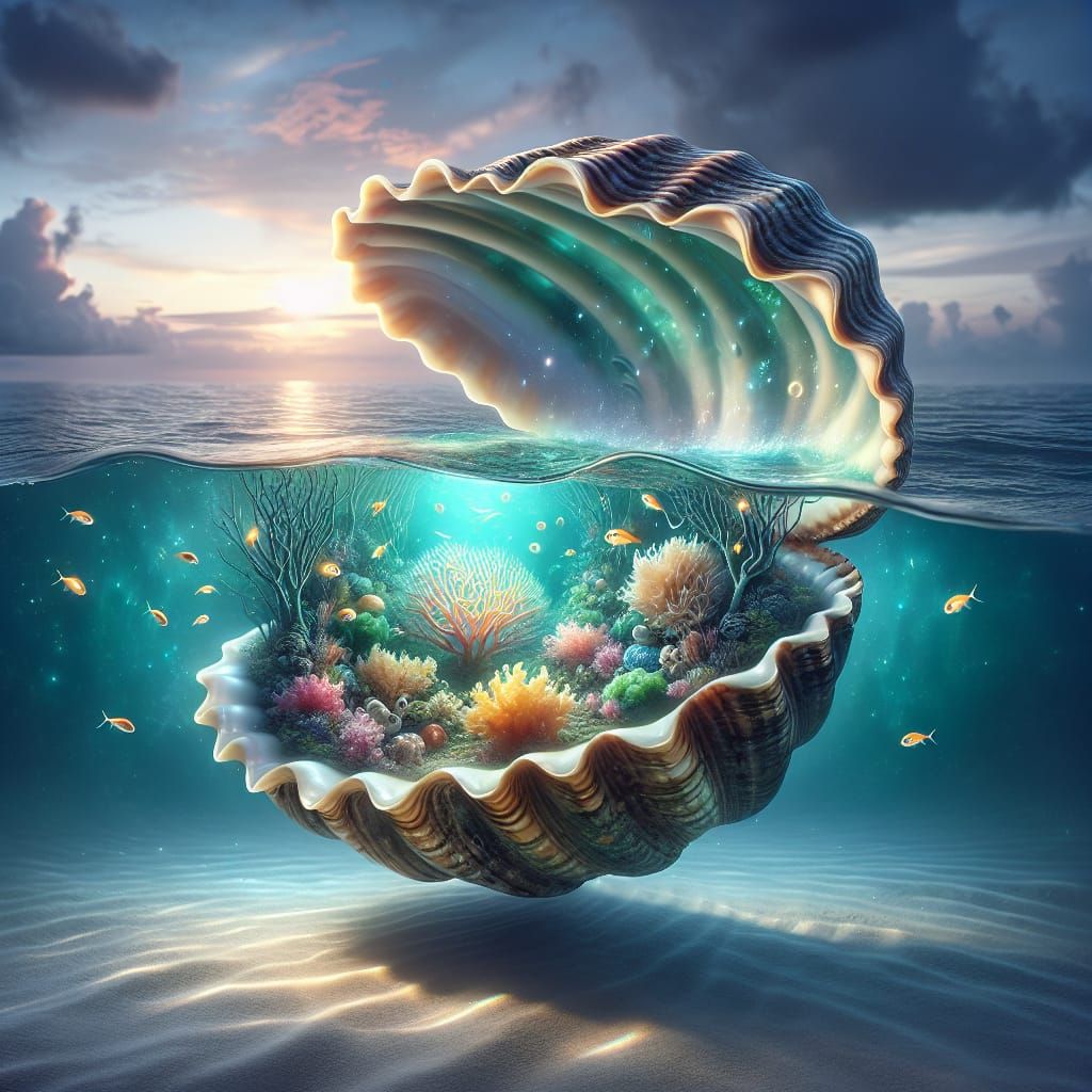 Miniature Underwater World in Seashell: Matte Painting