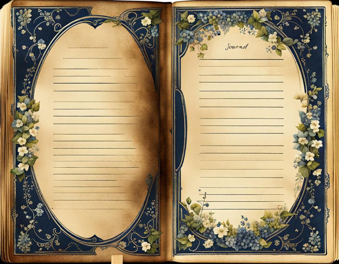 Vintage Victorian Journal with Floral Watercolor Illustratio...