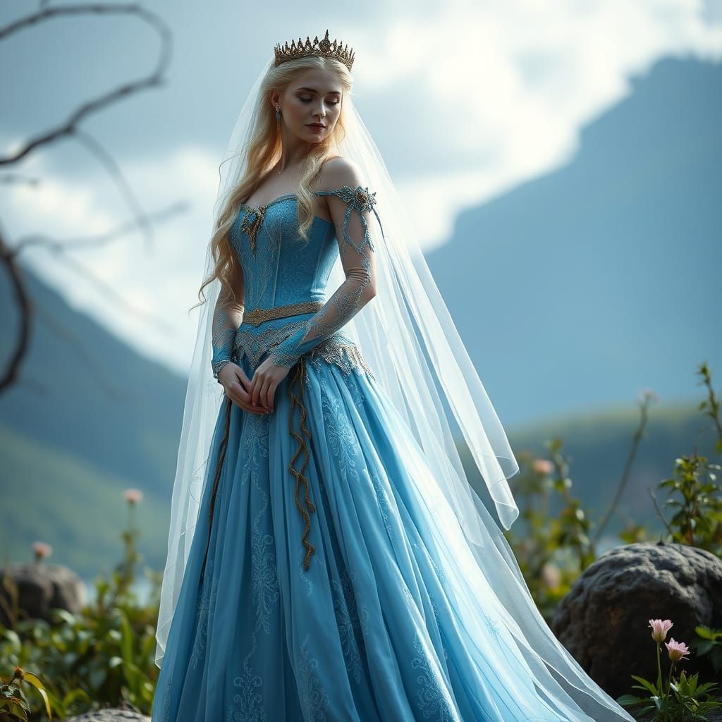 Elven Queen Arwen in Blue Fairytale Gown