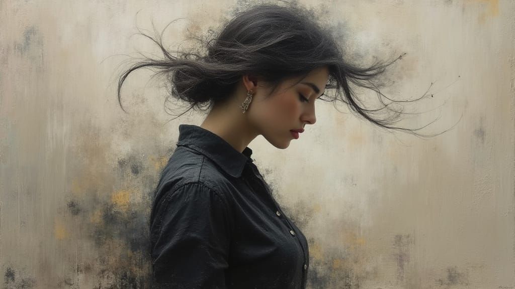 Elegant Woman in Muted Tones, Expressive Painting Style